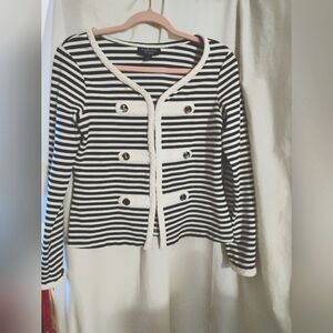 Nautical Black and White Striped Blazer Katherine Size M Pre-owned Excellent Con